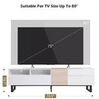 Meuble TV pour téléviseurs jusqu'à 80 pouces, meuble console TV moderne avec porte abattante, compartiments de rangement et 2 tiroirs