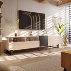 Meuble TV pour téléviseurs jusqu'à 80 pouces, meuble console TV moderne avec porte abattante, compartiments de rangement et 2 tiroirs