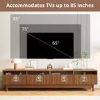 Meuble TV moderne pour téléviseurs jusqu'à 85 pouces, meuble de divertissement en bois avec 4 tiroirs, console média cannelée pour chambre à coucher, salon