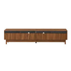 Meuble TV moderne pour téléviseurs jusqu'à 85 pouces, meuble de divertissement en bois avec 4 tiroirs, console média cannelée pour chambre à coucher, salon