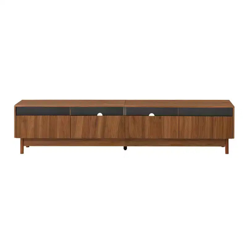 Meuble TV moderne pour téléviseurs jusqu'à 85 pouces, meuble de divertissement en bois avec 4 tiroirs, console média cannelée pour chambre à coucher, salon