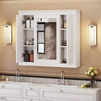 Armoire murale de salle de bain de 35 pouces, armoire à pharmacie murale avec miroir et étagères réglables, meuble de rangement de salle de bain au-dessus des toilettes