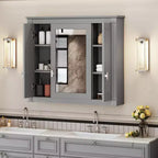 Armoire murale de salle de bain de 35 pouces, armoire à pharmacie murale avec miroir et étagères réglables, meuble de rangement de salle de bain au-dessus des toilettes