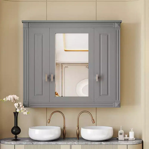 35 Inch Bathroom Wall Cabinet, Wall Mounted Medicine Cabinet with Mirror & Adjustable Shelves, Over Toilet Storage Cabinet for Bathroom