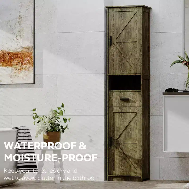 Meuble de salle de bain 69, armoire haute moderne au sol avec 1 tiroir, 2 portes et étagères réglables, meuble de rangement étroit pour la maison, la cuisine