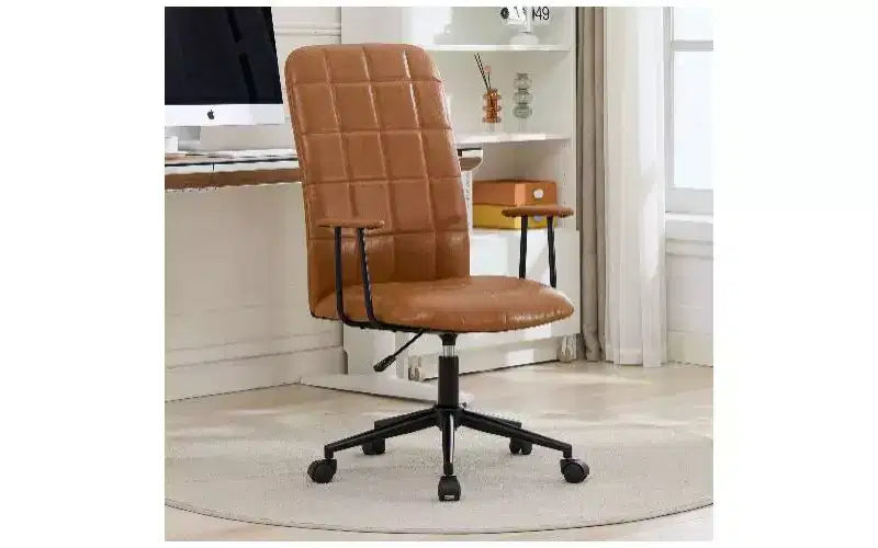 Fauteuil de bureau pivotant à dossier haut, chaise de bureau ergonomique avec vérin à gaz réglable, chaise de bureau à domicile en cuir PU avec accoudoirs et roulettes