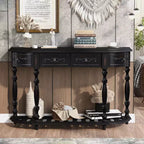 Table console incurvée classique de 52 po avec 4 tiroirs et étagère inférieure, table d'entrée en bois massif avec grand espace de rangement pour couloir, salon
