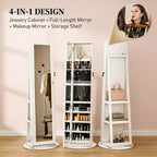 Miroir pleine longueur pivotant à 360° avec base rotative stable, miroir sur pied avec armoire à bijoux pour entrée, salon, chambre à coucher