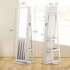 Miroir pleine longueur pivotant à 360° avec base rotative stable, miroir sur pied avec armoire à bijoux pour entrée, salon, chambre à coucher