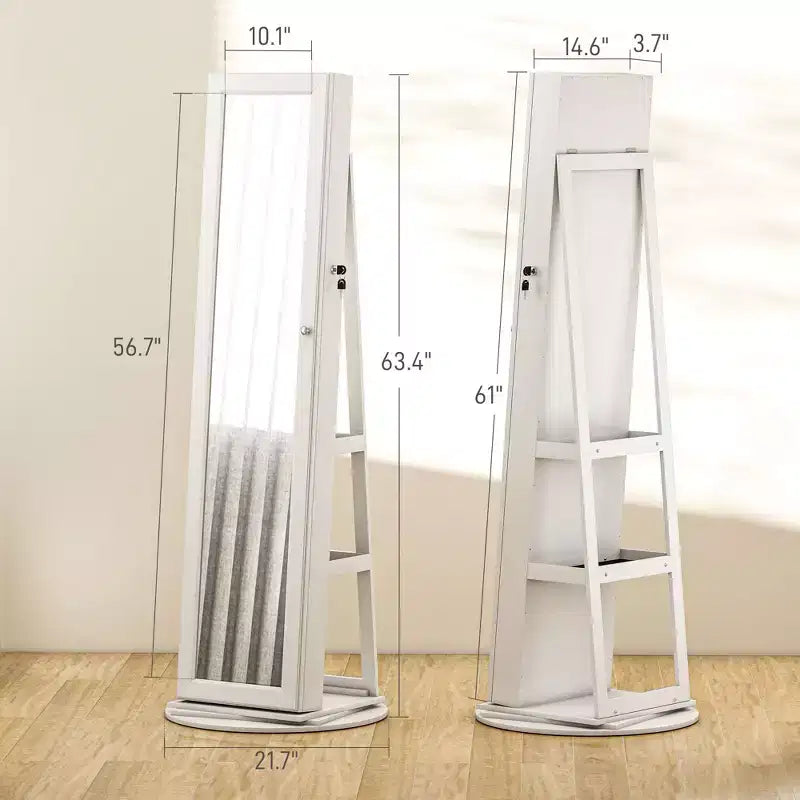 Miroir pleine longueur pivotant à 360° avec base rotative stable, miroir sur pied avec armoire à bijoux pour entrée, salon, chambre à coucher