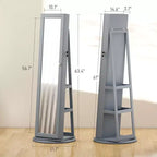 Miroir pleine longueur pivotant à 360° avec base rotative stable, miroir sur pied avec armoire à bijoux pour entrée, salon, chambre à coucher