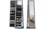Miroir pleine longueur pivotant à 360° avec base rotative stable, miroir sur pied avec armoire à bijoux pour entrée, salon, chambre à coucher