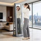 Miroir pleine longueur pivotant à 360° avec base rotative stable, miroir sur pied avec armoire à bijoux pour entrée, salon, chambre à coucher