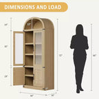 Grand meuble de rangement moderne à arche de 183 cm – Étagère à 6 niveaux avec 2 portes en verre et 2 portes en bois pour salon/cuisine/bureau
