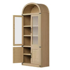 Grand meuble de rangement moderne à arche de 183 cm – Étagère à 6 niveaux avec 2 portes en verre et 2 portes en bois pour salon/cuisine/bureau