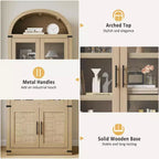 Grand meuble de rangement moderne à arche de 183 cm – Étagère à 6 niveaux avec 2 portes en verre et 2 portes en bois pour salon/cuisine/bureau