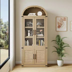 Grand meuble de rangement moderne à arche de 183 cm – Étagère à 6 niveaux avec 2 portes en verre et 2 portes en bois pour salon/cuisine/bureau