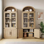 Grand meuble de rangement moderne à arche de 183 cm – Étagère à 6 niveaux avec 2 portes en verre et 2 portes en bois pour salon/cuisine/bureau