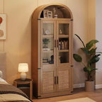 Grand meuble de rangement moderne à arche de 183 cm – Étagère à 6 niveaux avec 2 portes en verre et 2 portes en bois pour salon/cuisine/bureau