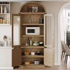 Grand meuble de rangement moderne à arche de 183 cm – Étagère à 6 niveaux avec 2 portes en verre et 2 portes en bois pour salon/cuisine/bureau