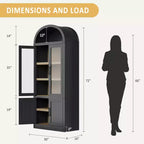 Grand meuble de rangement moderne à arche de 183 cm – Étagère à 6 niveaux avec 2 portes en verre et 2 portes en bois pour salon/cuisine/bureau