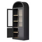 Grand meuble de rangement moderne à arche de 183 cm – Étagère à 6 niveaux avec 2 portes en verre et 2 portes en bois pour salon/cuisine/bureau