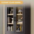 Grand meuble de rangement moderne à arche de 183 cm – Étagère à 6 niveaux avec 2 portes en verre et 2 portes en bois pour salon/cuisine/bureau