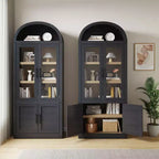 Grand meuble de rangement moderne à arche de 183 cm – Étagère à 6 niveaux avec 2 portes en verre et 2 portes en bois pour salon/cuisine/bureau