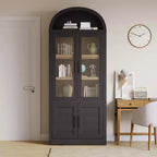 Grand meuble de rangement moderne à arche de 183 cm – Étagère à 6 niveaux avec 2 portes en verre et 2 portes en bois pour salon/cuisine/bureau