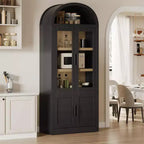 Grand meuble de rangement moderne à arche de 183 cm – Étagère à 6 niveaux avec 2 portes en verre et 2 portes en bois pour salon/cuisine/bureau