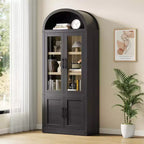 72 Modern Arched Storage Cabinet  6-Tier Bookcase with 2 Glass & 2 Wooden Doors for Living Room/Kitchen/Office