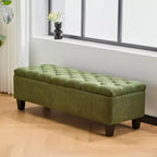 Zeus & Ruta 51'' Green Boucle Fabric Storage Ottoman Bench with Button Tufting & Rubber Wood Legs