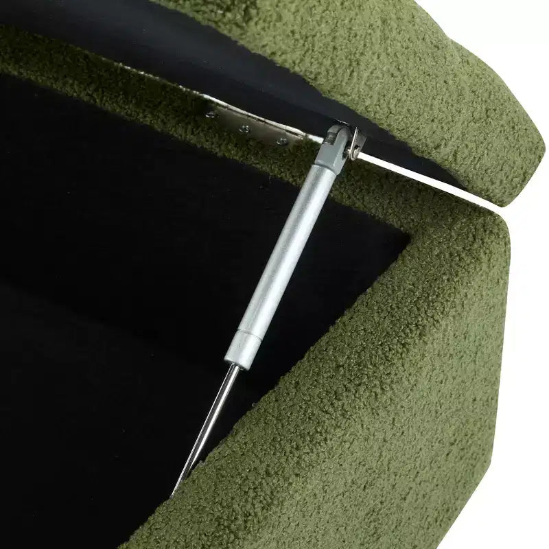 Banc de rangement ottoman en tissu bouclette vert de 51'' avec capitonnage et pieds en bois d'hévéa
