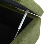 Banc de rangement ottoman en tissu bouclette vert de 51'' avec capitonnage et pieds en bois d'hévéa
