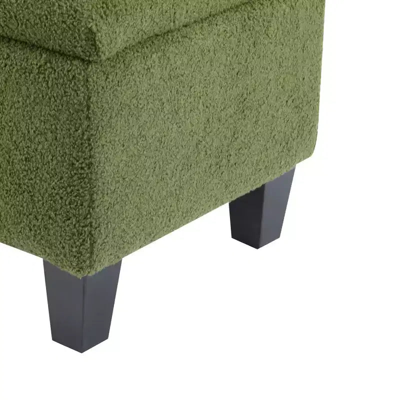 Banc de rangement ottoman en tissu bouclette vert de 51'' avec capitonnage et pieds en bois d'hévéa