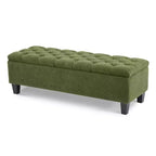 Banc de rangement ottoman en tissu bouclette vert de 51'' avec capitonnage et pieds en bois d'hévéa