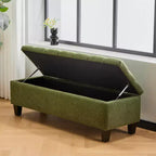 Banc de rangement ottoman en tissu bouclette vert de 51'' avec capitonnage et pieds en bois d'hévéa