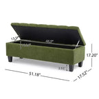 Banc de rangement ottoman en tissu bouclette vert de 51'' avec capitonnage et pieds en bois d'hévéa