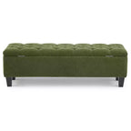Banc de rangement ottoman en tissu bouclette vert de 51'' avec capitonnage et pieds en bois d'hévéa