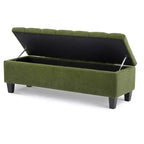 Banc de rangement ottoman en tissu bouclette vert de 51'' avec capitonnage et pieds en bois d'hévéa