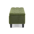 Banc de rangement ottoman en tissu bouclette vert de 51'' avec capitonnage et pieds en bois d'hévéa