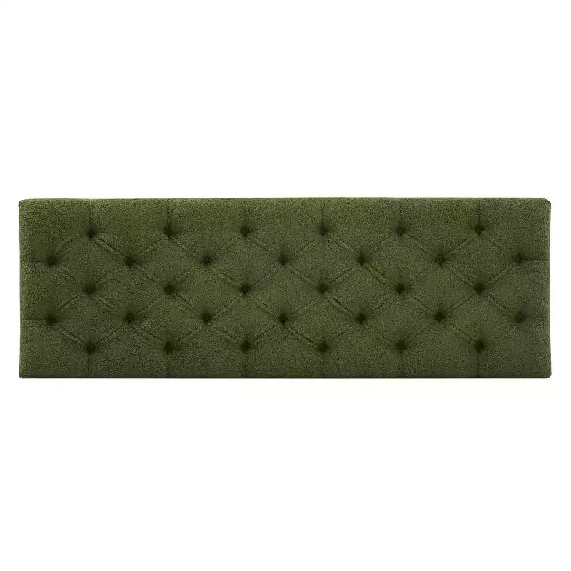 Banc de rangement ottoman en tissu bouclette vert de 51'' avec capitonnage et pieds en bois d'hévéa