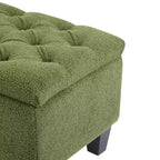 Banc de rangement ottoman en tissu bouclette vert de 51'' avec capitonnage et pieds en bois d'hévéa