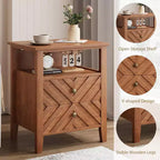 Table de chevet LED avec 2 tiroirs de rangement et pieds en bois stables, table de chevet de ferme en forme de V et étagère de rangement ouverte, table de chevet, table d'appoint rustique