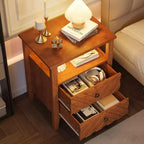 Table de chevet LED avec 2 tiroirs de rangement et pieds en bois stables, table de chevet de ferme en forme de V et étagère de rangement ouverte, table de chevet, table d'appoint rustique