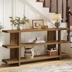 Console de 160 cm de long, Table d'entrée en bois avec étagère de rangement à 3 niveaux, Meuble de salon de style fermier pour le salon et le couloir