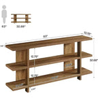 Console de 160 cm de long, Table d'entrée en bois avec étagère de rangement à 3 niveaux, Meuble de salon de style fermier pour le salon et le couloir
