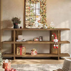 Console de 160 cm de long, Table d'entrée en bois avec étagère de rangement à 3 niveaux, Meuble de salon de style fermier pour le salon et le couloir