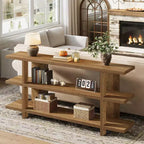 Console de 160 cm de long, Table d'entrée en bois avec étagère de rangement à 3 niveaux, Meuble de salon de style fermier pour le salon et le couloir