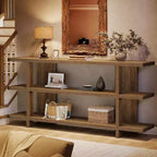 Console de 160 cm de long, Table d'entrée en bois avec étagère de rangement à 3 niveaux, Meuble de salon de style fermier pour le salon et le couloir